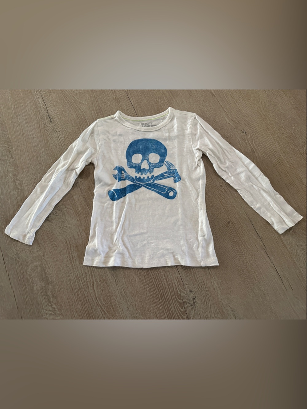 Crewcuts White Long-Sleeve Shirt with Blue Skull & Tools Graphic